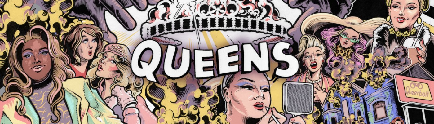 Cast members from the show Queens, representing themes of power, identity, and moral complexity in contemporary society.